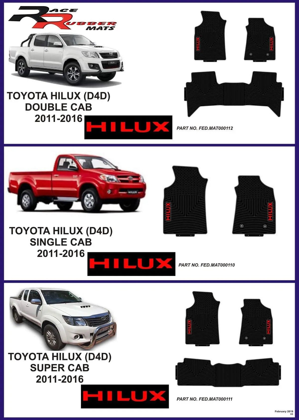Toyota Hilux D4D Heavy Duty Rubber mats Retrofitters RSA