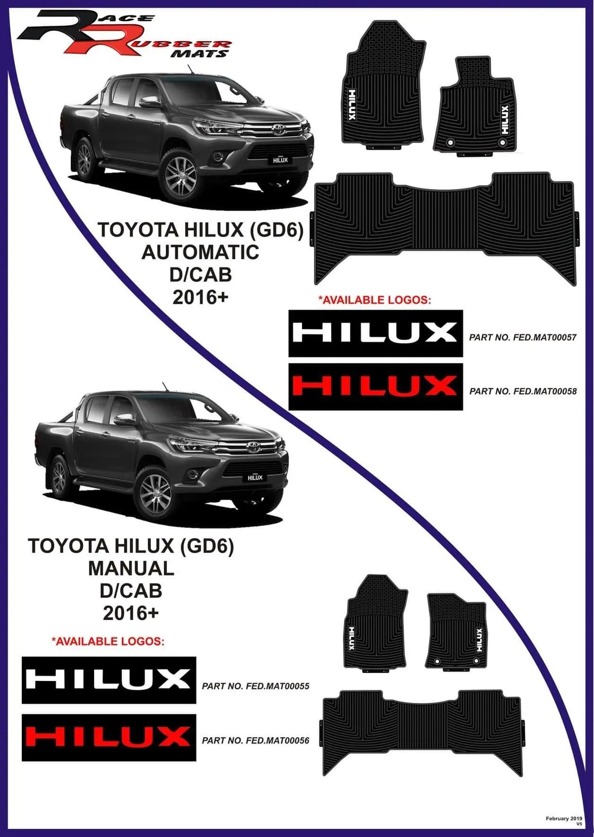 Toyota Hilux GD6 2016+ Heavy Duty Rubber mats Retrofitters RSA