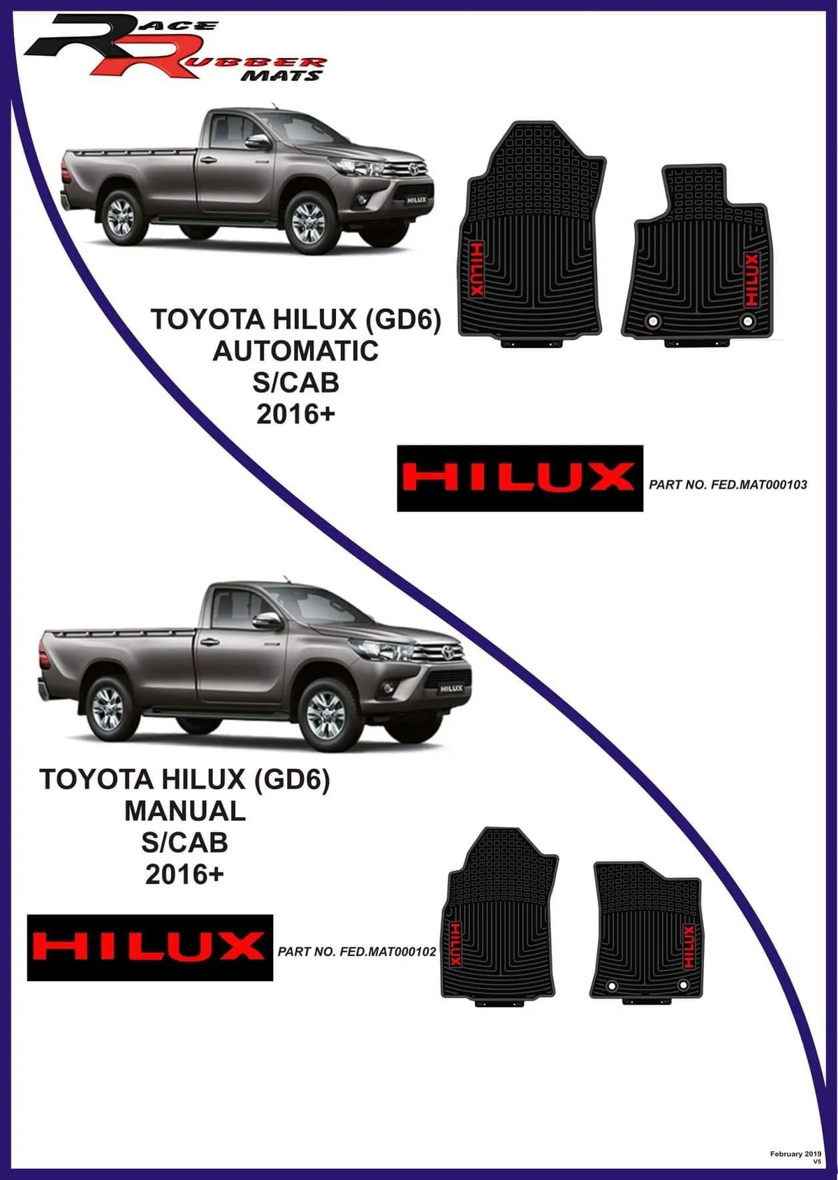 Toyota Hilux GD6 2016+ Heavy Duty Rubber mats Retrofitters RSA