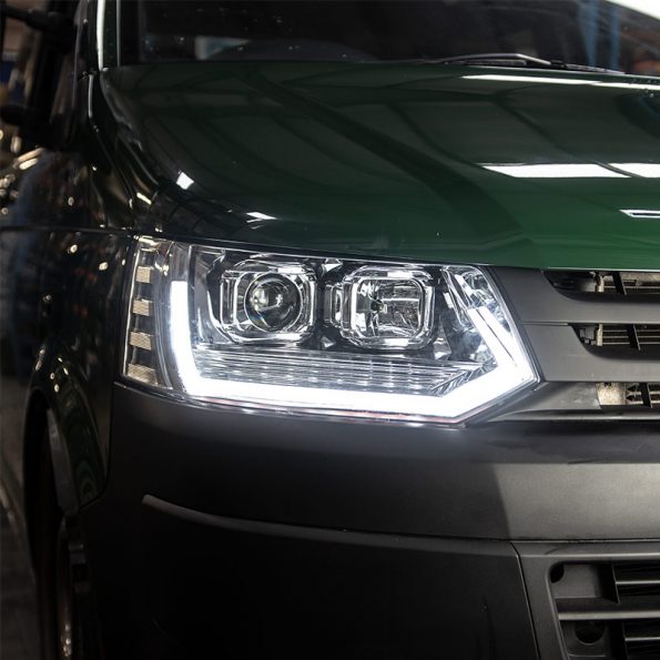 VW Transporter T5.1 (2010-15) – Headlights – V3 – LED DRL – RHD – Chrome