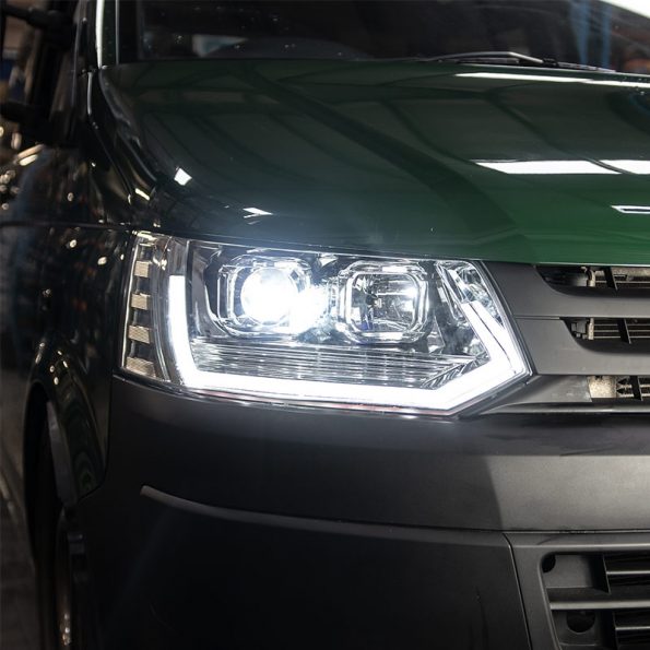 VW Transporter T5.1 (2010-15) – Headlights – V3 – LED DRL – RHD – Chrome