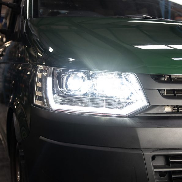 VW Transporter T5.1 (2010-15) – Headlights – V3 – LED DRL – RHD – Chrome