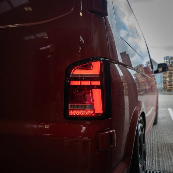 VW Transporter T6 – Rear Lights – Sequential Indicator – LED – RHD – Barn Door – Red (T6.1 Style)