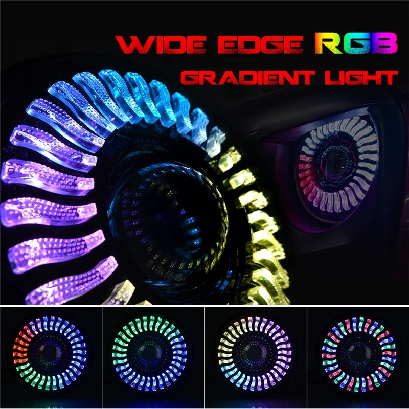 7 Inch LED Dual Beam Headlight With RGB Flowing Light Halo Angel Eyes DRL Bluetooth Control