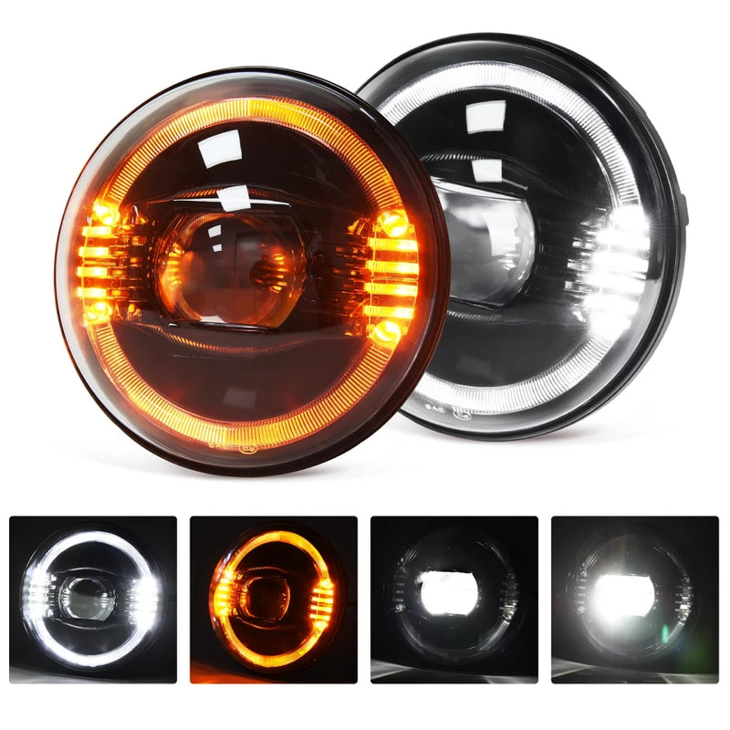 7 Inch 100W LED Headlight With DRL Daytime Running Light High Low Beam Amber Turn Signal